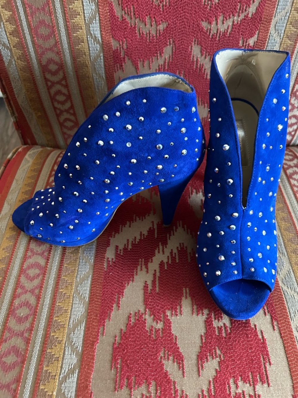 INC International Concepts Cobalt Blue Studded Peep-Toe Heel Booties